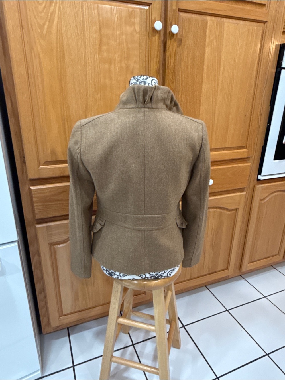 J.Crew Size 2 Brown Wool Blend Ruffle Collar Riding Jacket Blazer Cottagecore - Picture 10 of 13